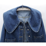2026 Spring And Autumn Dress New Cowboy Coat Women's Short-Sleeve Single-R Roller Navy Loose Cardigan Jacket Long Sleeve Jacket Solid Color