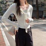 Small Design Sense Navy Collar Shawl Long-Sleeved T-Shirt Woman 2025 Early Autumn New Folds To Collect Beautiful Small Tops
