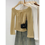 Unique Small Sweater Shoulder-To-Shoulder Bow Tie With Knitted Bottom Shirt Women's New Top In Early Spring