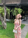 Seaside Vacation High-End Beach Dress Pure Sexy Pink Crumbs Hanging Dress Women's Drag Skirt