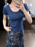 Summer With A Set Of 2026 French Wearing Slim Slim T-Shirts With Two Sets Of Women