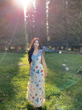 French-Print Lotus-Leaf Dress Girl Summer Temperament Seaside Holiday Hot Girl Unique Beautiful Waist Long Skirt