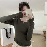 European T-Shirt Solid Color Slim Long-Sleeved T-Shirt Woman 2025 New Thin Air Ins On The Bottom Of The Top