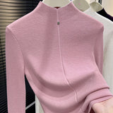 Ankola Red Bottom Shirt Half-High Collar Knitted Jersey Women's Autumn And Winter Wearing A Sweater Swoon Wine Red Top Season