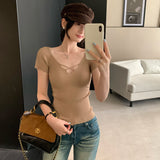 Pink Sister Babes Hollow V-Neck Short-Sleeved Knitted Shirt Women's Summer 2026 New High-End Feeling Small Top