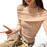 2026 Early Spring Design Sense Unique Fake Two-Word Shoulder Shoulder Long-Sleeved Knitted Shirt Women Autumn Shirt