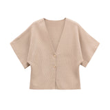 New Women's Clothing Temperament Short-Sleeved V-Neck Two-Grained Knitting Top 4192101