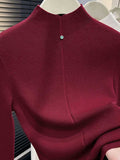 Ankola Red Bottom Shirt Half-High Collar Knitted Jersey Women's Autumn And Winter Wearing A Sweater Swoon Wine Red Top Season