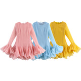 2025 Spring And Summer Women's Long-Sleeved Folded Lotus Leaf-Side Pony Dress Women