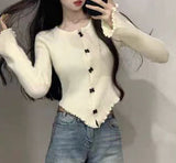Red Bow Sweater Women 2025 Autumn And Winter New Slimming Knitted Knitted Shirt Long-Sleeved Bottom Shirt Top