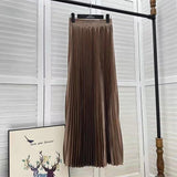 2025 New High-Rise 100-Fold Skirt Half-Dress Woman Pendant Tight Waist Thin High-Grade Elegant Solid Color Dress