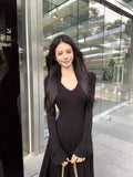 Apricot Knitted Early Autumn Long-Sleeved Dress Girl Autumn Winter Harvest Waist Repair Skirt Autumn Dress 2025 Long Dress