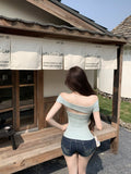 Pure Lustful Windy U-Necked Short-Sleeved T-Shirt Girl 2026 Summer Elastic Repair With Chest Cushions Thin Waist Green Top