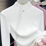 Ankola Red Bottom Shirt Half-High Collar Knitted Jersey Women's Autumn And Winter Wearing A Sweater Swoon Wine Red Top Season