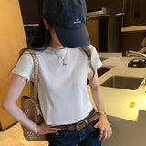 Korean Version Of Yellow Shoulder Short-Sleeved T-Shirt Women's Summer 2026 New Thin High-End Sense Slim Short Top
