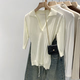 2026 Temperament Commuter New Polo Collar Wool Knitted Shirt Women Spring Design Sense Of Small Slimming