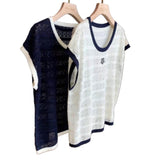 New Crash-Colf Hollow Lace Small Flying Sleeve Top Knitted Shirt Thin Short-Sleeved Women's Summer
