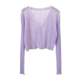 Small Fragrant Knitted Cardigan Thin Women's Ice Silk Loose Outer Sun Protection Coat Summer Short Top Long Sleeve