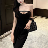 2025 Hot Girls Black Chest Pure Desire Simple Vest Female Wind Diamond Chain To Close The Bottom Korean Version Of The Top