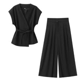 2025 Spring And Summer New Women's Fashion Temperament Casual Sleeveless Double Vest Folding Pants 8056586