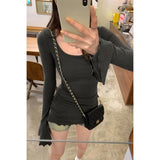 2026 Early Spring Hottie Low-Collar Horn Sleeve T-Shirt For Girls' New Mid- And Long-Term Bottoming Shirts In The Spring And Autumn Season