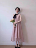 Pink Hanging Neck Bow Sleeveless Dress Femininity Design Small Gentle Holiday Dress Summer