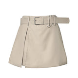 Real Shooting With Belt Open Fork High Waist Thin Pants Skirt Women's Summer New A-Shaped Hip Half Short Skirt 8906