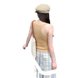 Small-Sized Retro Threaded U-Neck Wide Shoulder Strap Sleeveless Sling Vest Women's New Summer With Chest Pads Short Top