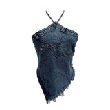 2025 Summer Babes Hanging Neck Cowboy Corset Irregular Hairy Short Vest 8905