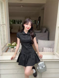 French Academy Style Black Striped Shirt Dress Female Summer Temperament Small Dress Fit Short Skirt Woman