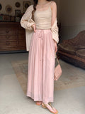 2025 Design Sense Of Fashion Pure Color Tie High Waist Thin Trousers Hanging Wide Leg Pants Slacks Sweet