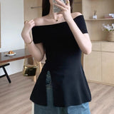 2026 Summer New Korean High-End Pure Wind Paper People Open A Word Shoulder Knitted Shirt Top