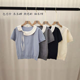 Korean Casual Fashion Doll-Necked Short-Sleeved T-Shirt Women 2026 Spring New Splicing Design Knitting Top
