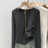2026 Early Spring Fish Bone Slimming Long Sleeves Of The Bottom Shirt Of Women's Autumn New Unique Special Gas T-Shirt