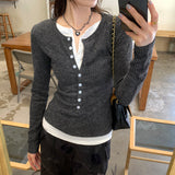 2026 Early Spring Lazy High Sense Unique Fake Two Long-Sleeved Knitted Shirt Women Early Autumn Wearing Small Tops