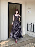 Korean Sweet High-End Feeling Dot Dress Woman 2025 Summer New Folded Waist Thin Temperament Long Dress
