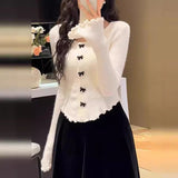 Red Bow Sweater Women 2025 Autumn And Winter New Slimming Knitted Knitted Shirt Long-Sleeved Bottom Shirt Top