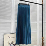 2025 New High-Rise 100-Fold Skirt Half-Dress Woman Pendant Tight Waist Thin High-Grade Elegant Solid Color Dress