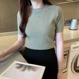 2026 Spring And Summer New Short-Sized Ice Cream Blouse Inside The Bottom Shirt Short-Sleeved Knitted Shirt Woman
