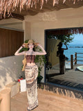 Island Lazy Holiday Suit Female Hottie Short Breast Vest Irregular Print Half-Body Dress Two-Set