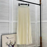 2025 New High-Rise 100-Fold Skirt Half-Dress Woman Pendant Tight Waist Thin High-Grade Elegant Solid Color Dress