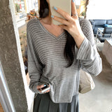 Lyselle Tiansi Super-Good-Looking Single Loose Stripe V-Neck Long-Sleeved T-Shirt For Women 2026 Spring New Thin Top