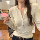 2026 New Year's Unique Loose Inside-Dial Bottom Shirt Women's Buttons Can Wear High-End Feeling Long-Sleeved T-Shirt Top