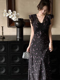French Black Lace Slings Crumloan Dress Women's Summer 2025 New High-End Temperament Poinch Dress