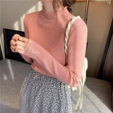 Half-High Collar Bottomed Bottomed Women's Autumn And Winter 2026 New Repair Knitted Tops With Lace-Side Burst Sweater
