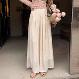 2025 Design Sense Of Fashion Pure Color Tie High Waist Thin Trousers Hanging Wide Leg Pants Slacks Sweet