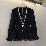2026 Spring And Autumn Small Fragrant Style Temperament Lace Splicing Design Sense To Reduce The Waist And Thin Blouse