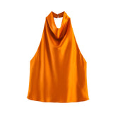 2025 Spring And Summer New Female Fashion Sexy Hot Babes Silk Shading Texture Hanging Neck Top 3203317