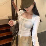Temperament Square Tie Design Feel White Inside The Bottom Shirt Women's Autumn And Winter 2025 New Long-Sleeved T-Shirt Short Top