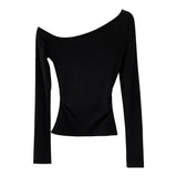 2026 Early Spring Oblique Shoulder T-Shirt Women's Early Autumn Wear Loose Shoulder Long-Sleeved Yoga Clothes